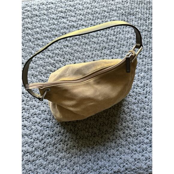 VTG Eddie Bauer Suede Shoulder Tote Bag Purse Tan Y2k Brown Cow Leather - Picture 5 of 13